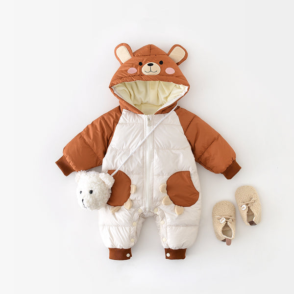 Caramel Teddy Hooded Fleece-Lined Jumpsuit