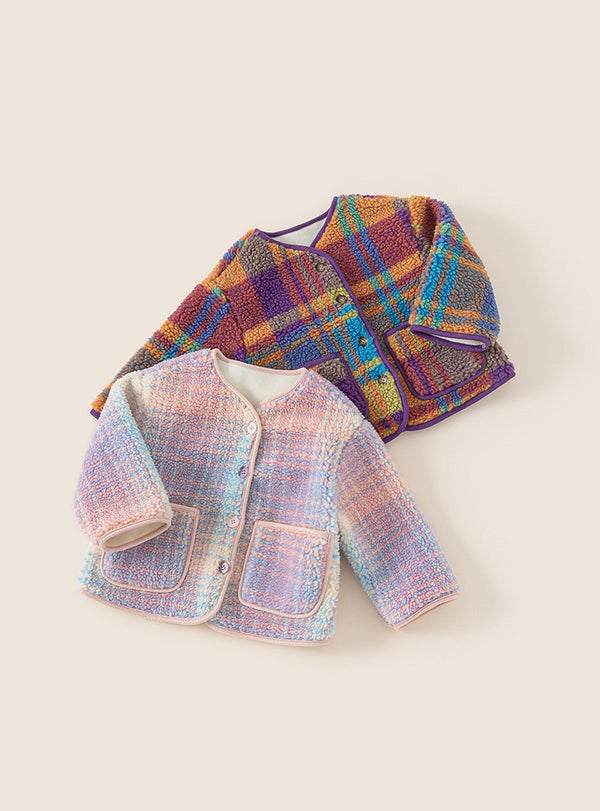 Dreamy Retro Plaid Coral Fleece Warm Jacket