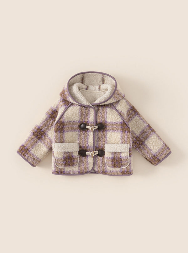 Lavender Beige Plaid Sherpa-Lined Jacket