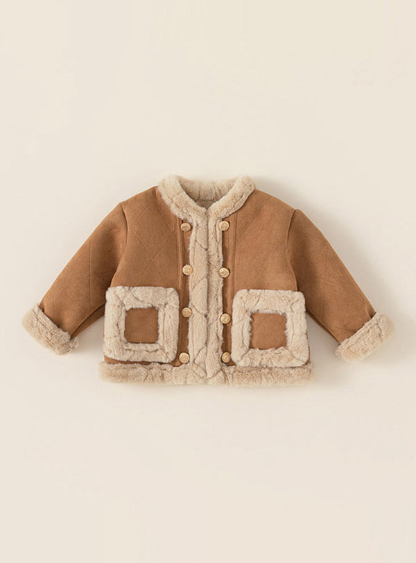 Retro French Faux Suede & Rabbit Fur Quilted Coat