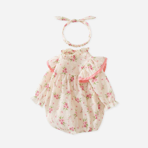 Blushing Petal Floral Ruffle Romper and Headband Set