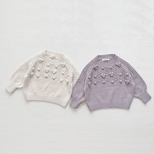 Playful Pompom Knit Sweater with Bishop Sleeves