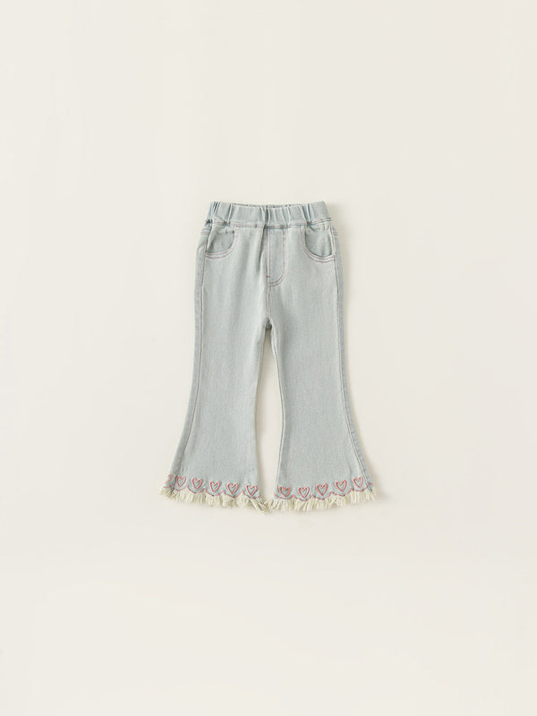 Sweetheart Embroidery Frayed Flare Jeans