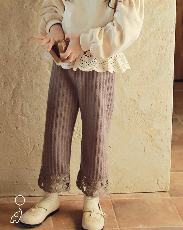 Blossom Lace Hem Rib-Knit Pants