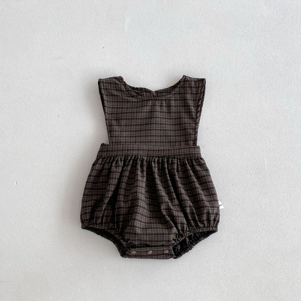 Retro Style Coffee Plaid Romper