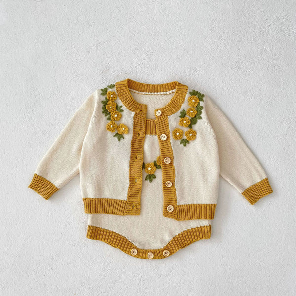 Sunny Bloom Knit Cardigan and Romper Set