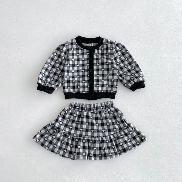 Black Gingham Love Knit Cardigan & Skirt Set