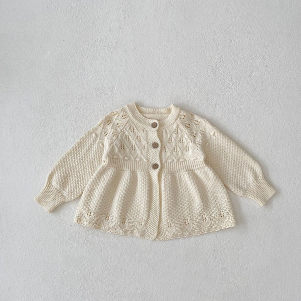 Hollow Knit Pattern A-Line Hem Cardigan