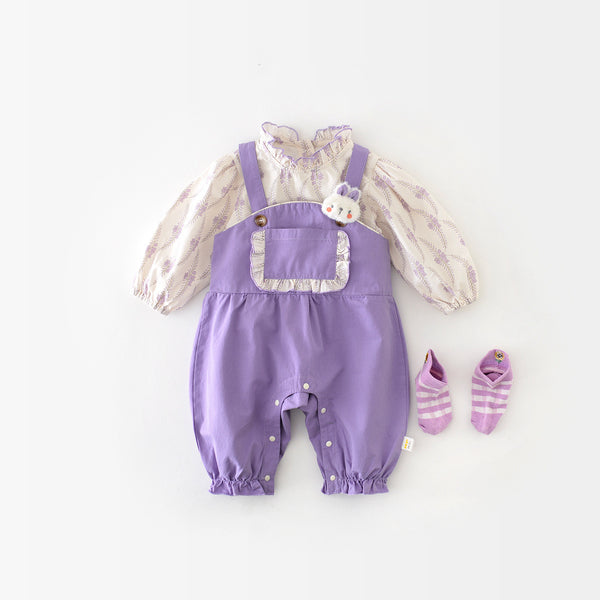 Lavender Bunny Overall & Ruffle Blouse Set