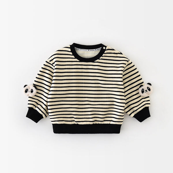 Playful Panda Fleece-Lined Striped Sweatshirt