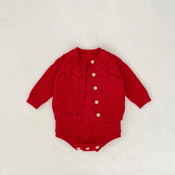 Ruby Ripple Knit Cardigan and Romper Set