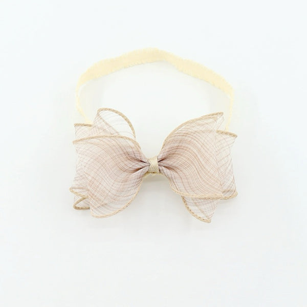 Chic Beige Striped Chiffon Bow Hairband