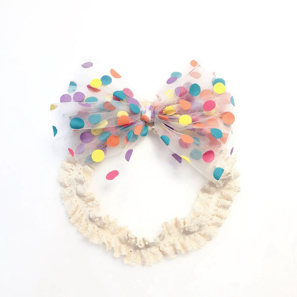 Rainbow Dot Chiffon Bow Lace Hairband