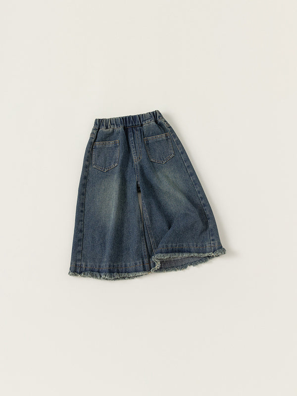 Vintage Wash Wide-Leg Denim Culottes