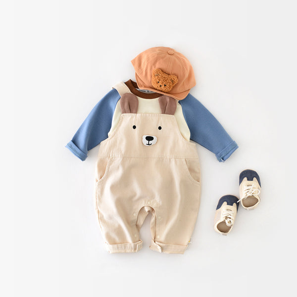 Cheeky Bear Overalls & Color-Block Tee Set