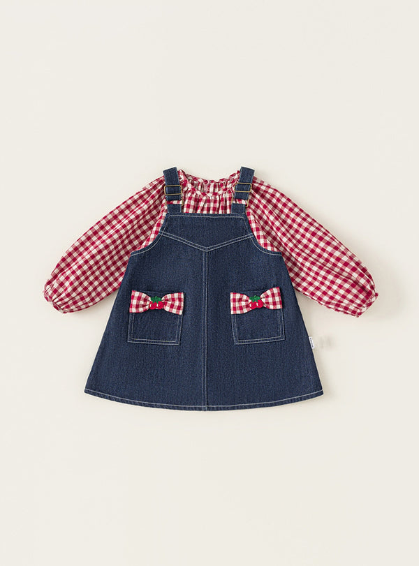 Vintage Gingham Denim Suspender Dress Set