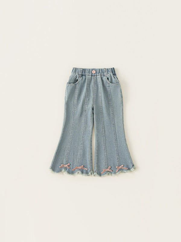 Pink Bow Denim Bell-Bottom Pants