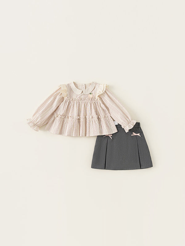 Elegant Ruffle Blouse and Pleated Skirt Set