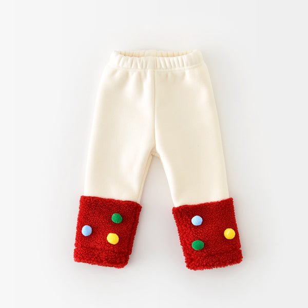 Festive Red Pom-Pom Leggings