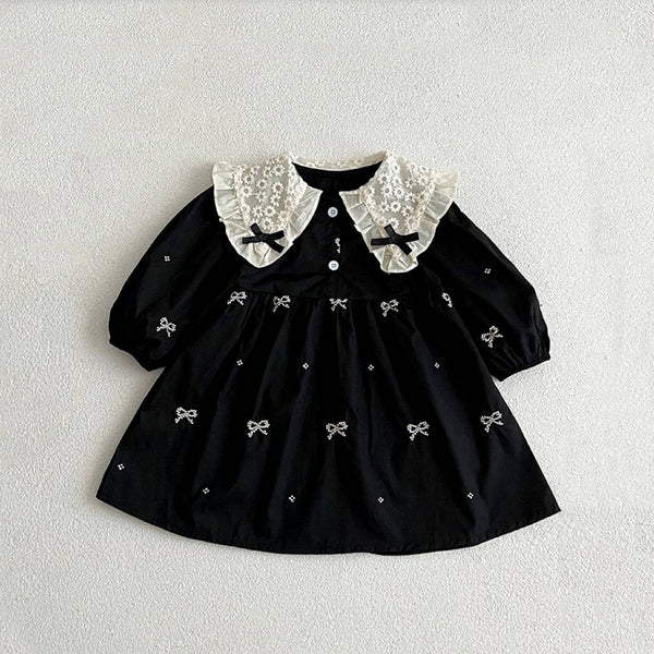 Elegant Lace Collar Black Dress