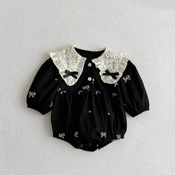 Elegant Lace Collar Black Romper