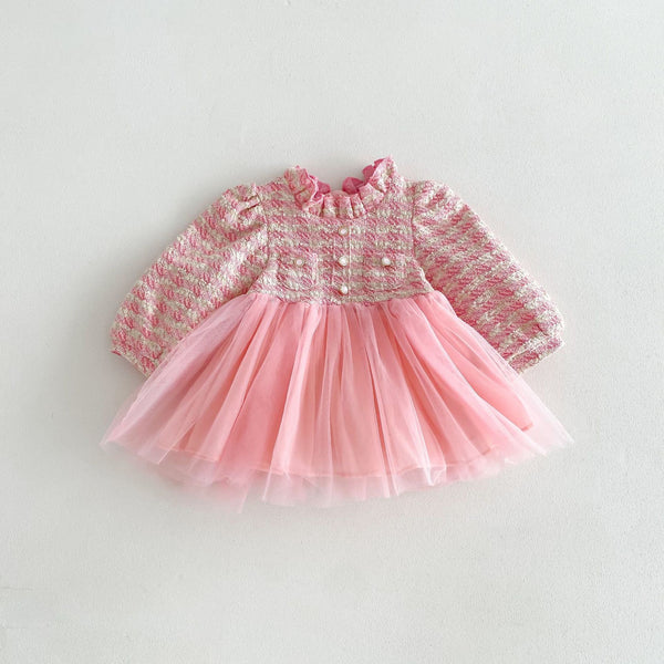 French Elegance Pink Tweed and Tulle Dress