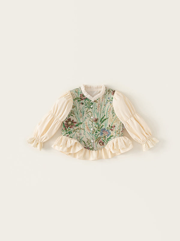 French Countryside Embroidered Pearl Button Blouse