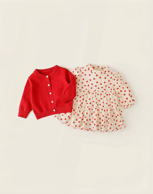 Strawberry Fields Knit Cardigan and Tiered Dress Set