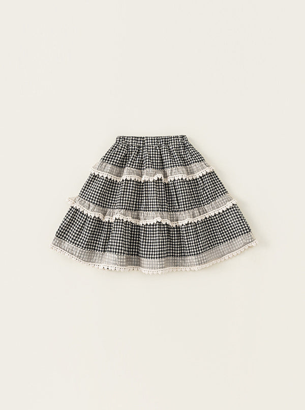 Vintage Elegance Gingham Lace Skirt