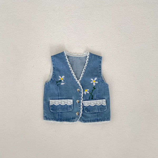 Fresh Daisy Embroidered Denim Vest