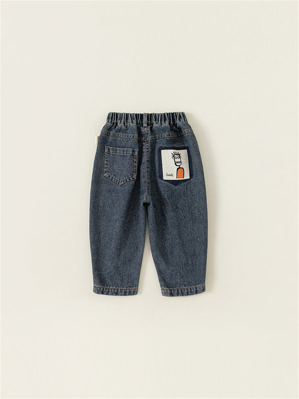 Graffiti Pocket Denim Wide-Leg Pants