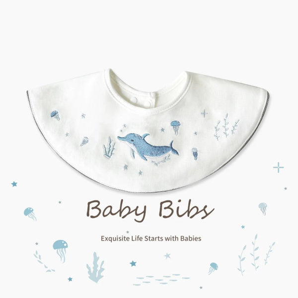 Embroidered Elegance Baby Bib - Oceanic Bliss