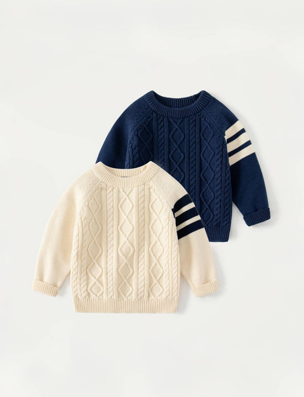 Striped Sleeve Cable Knit Sweater