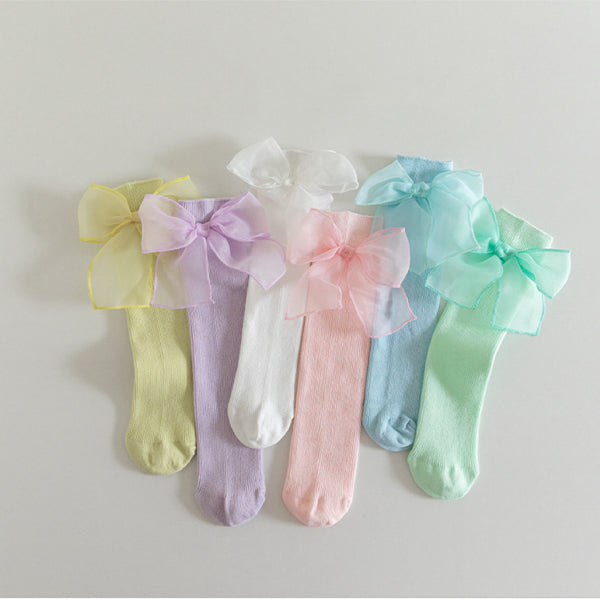 Dreamy Chiffon Bow Heelless Socks 2pc Set