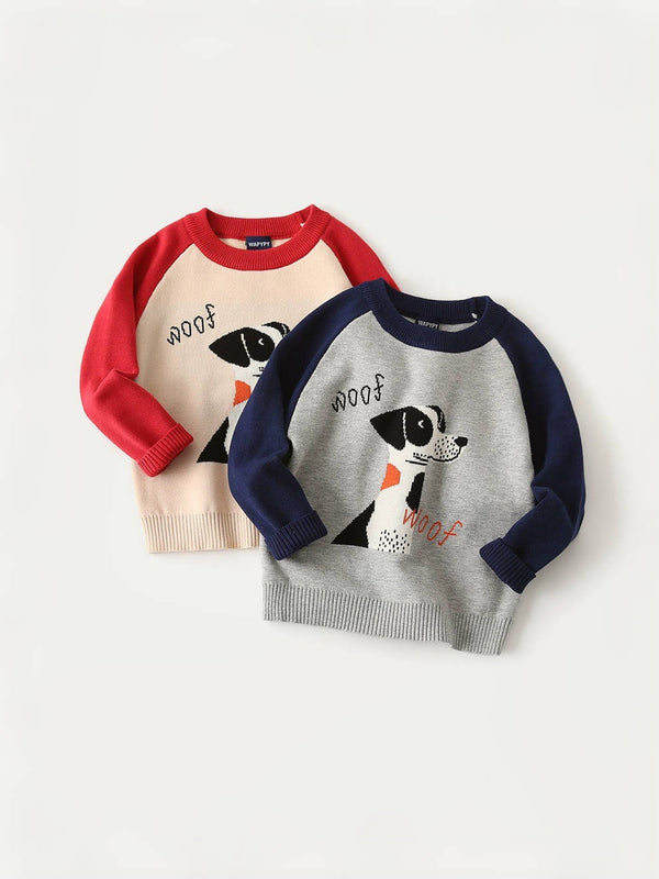 Woof! Dog Contrast Color Knitted Sweater