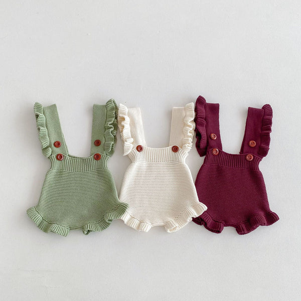 Ruffle Knit Suspender Romper