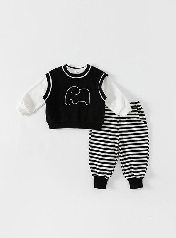 Trendy Elephant Black & White Color Block Set