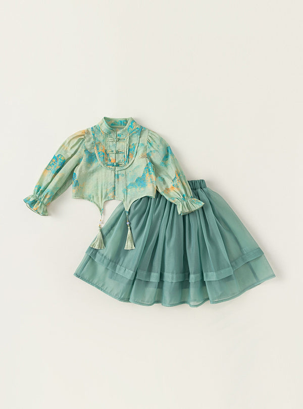 Emerald Horizon Chiffon Set