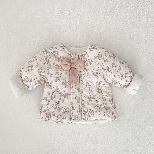 Soft Lilac Floral Bow Fleece-Lined Jacket