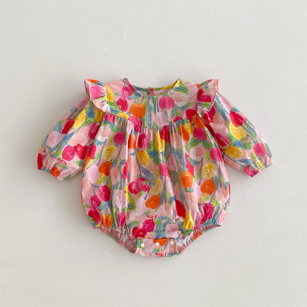 Tulip Bloom Oil Painting-Style Romper