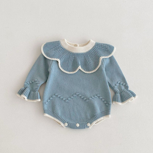 Elegant Blue Petal Knitted Romper