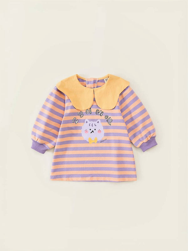 "Cat Day" Striped Casual Dress