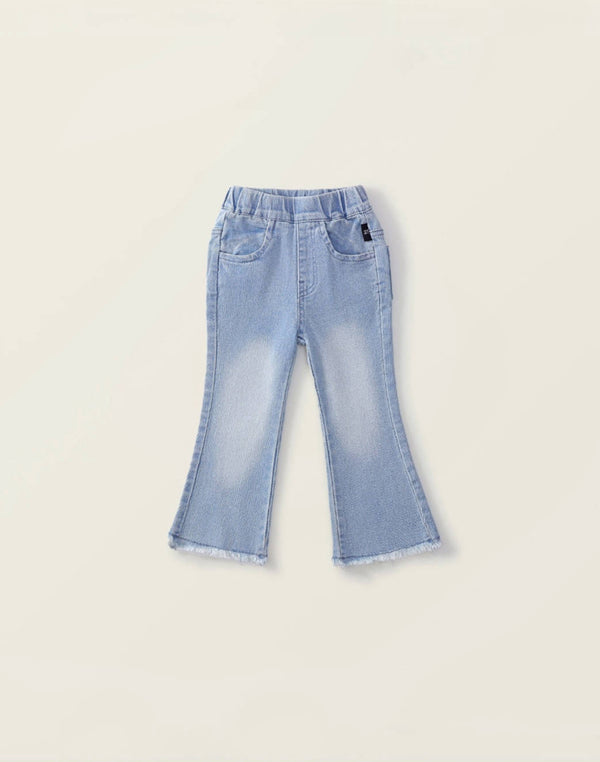 Light Blue Vintage Bell-Bottom Jeans with Frayed Hem