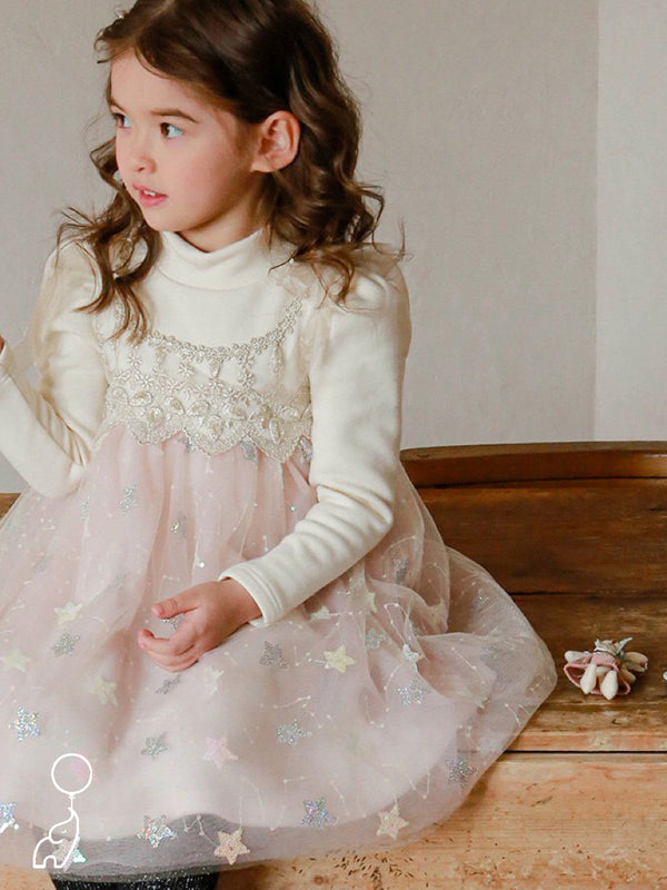 Dreamy Chiffon Dress with Glittering Stars and Bow