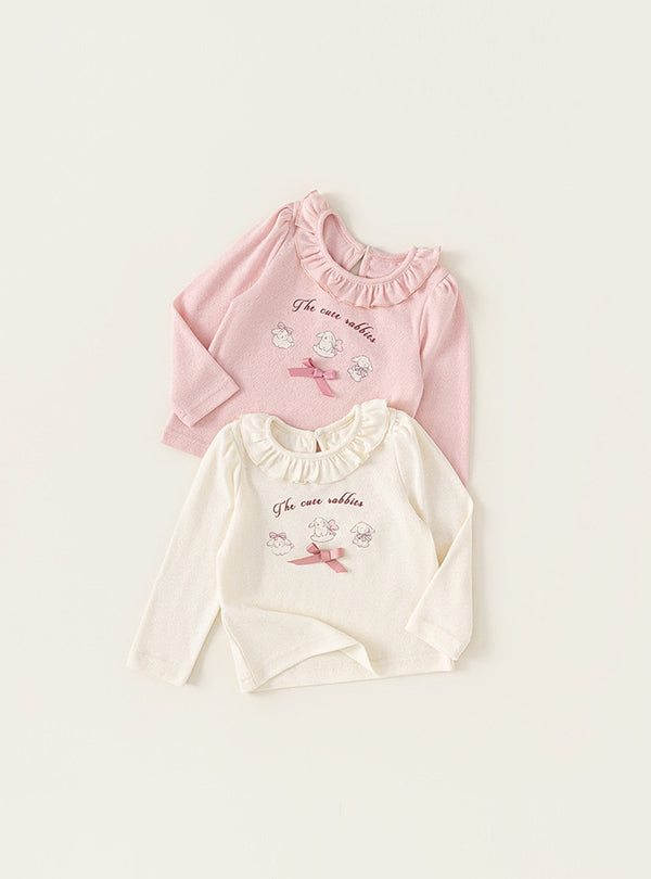 Sweet Bunny Bow Ruffle Collar Top