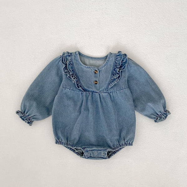 Retro Ruffle Denim Romper