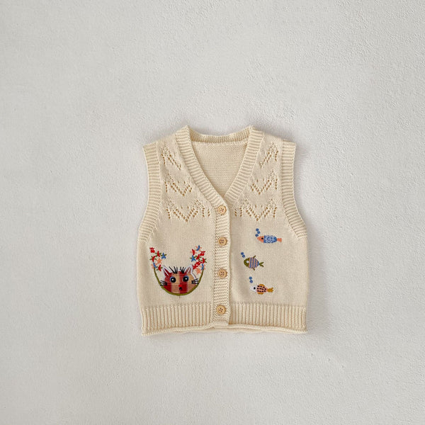 Whimsical Dreamland Embroidered Cat Vest