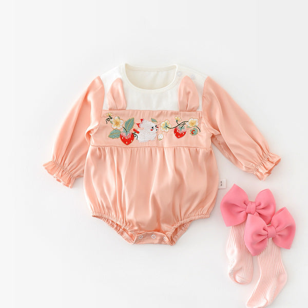 Strawberry & Bunny Embroidered Romper