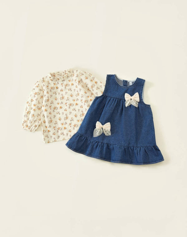 Fresh Floral Denim Dress Set