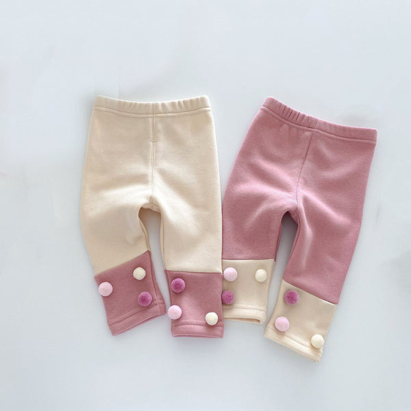 Pink Pom-Pom Fleece-Lined Leggings